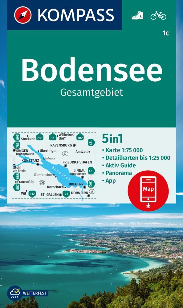 Online bestellen: Wandelkaart 1C Bodensee Gesamtgebiet | Kompass