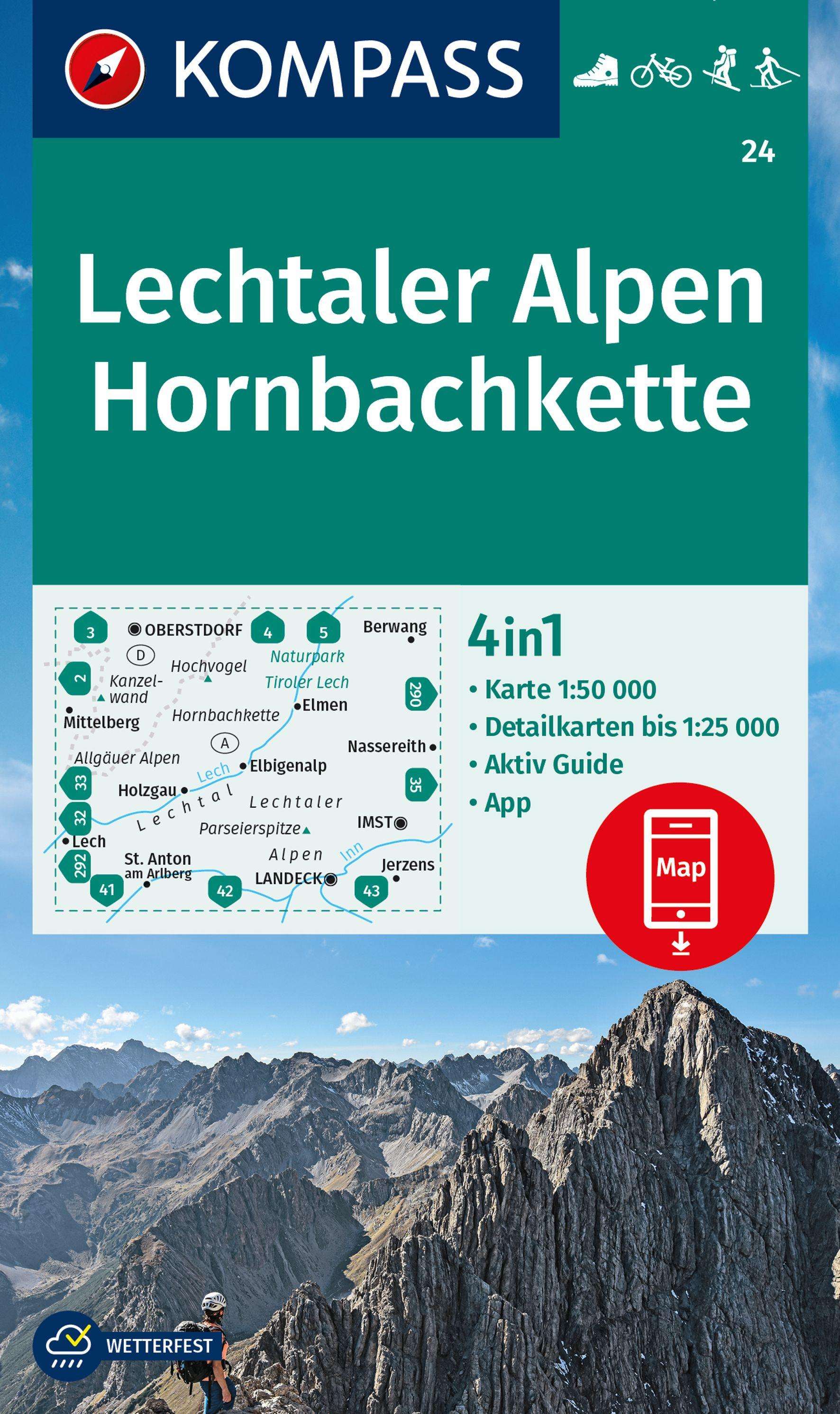 Online bestellen: Wandelkaart 24 Lechtaler Alpen - Hornbachkette | Kompass