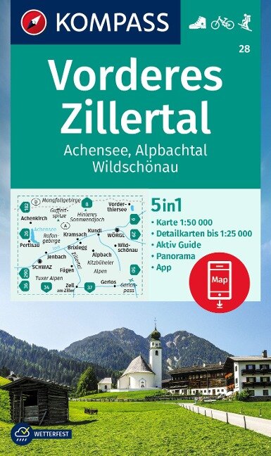 Online bestellen: Wandelkaart 28 Vorderes Zillertal | Kompass