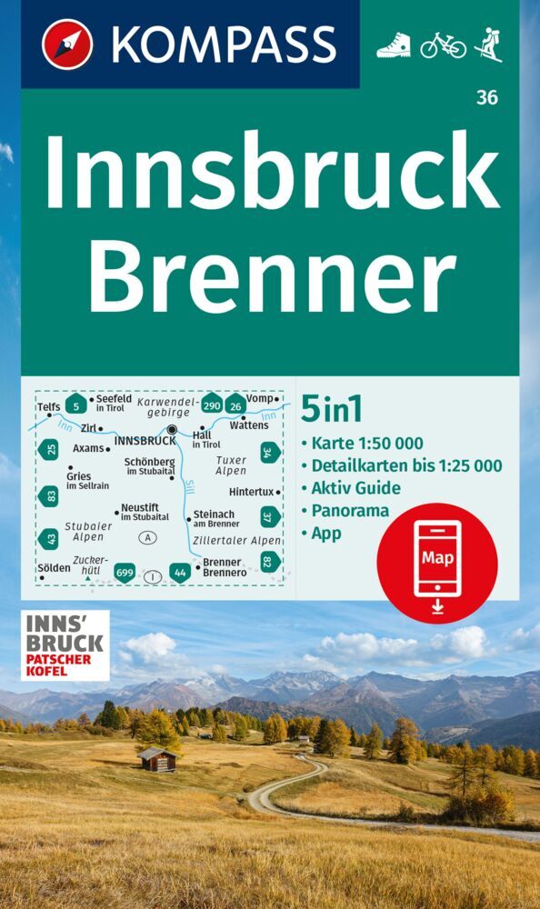 Online bestellen: Wandelkaart 36 Innsbruck - Brenner | Kompass