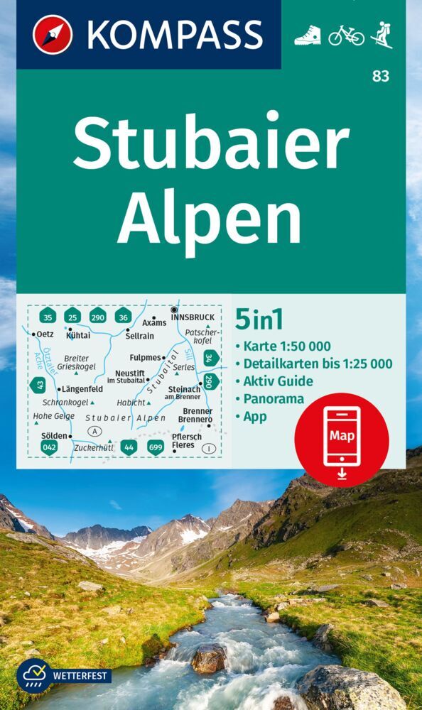 Online bestellen: Wandelkaart 83 Stubaier Alpen | Kompass