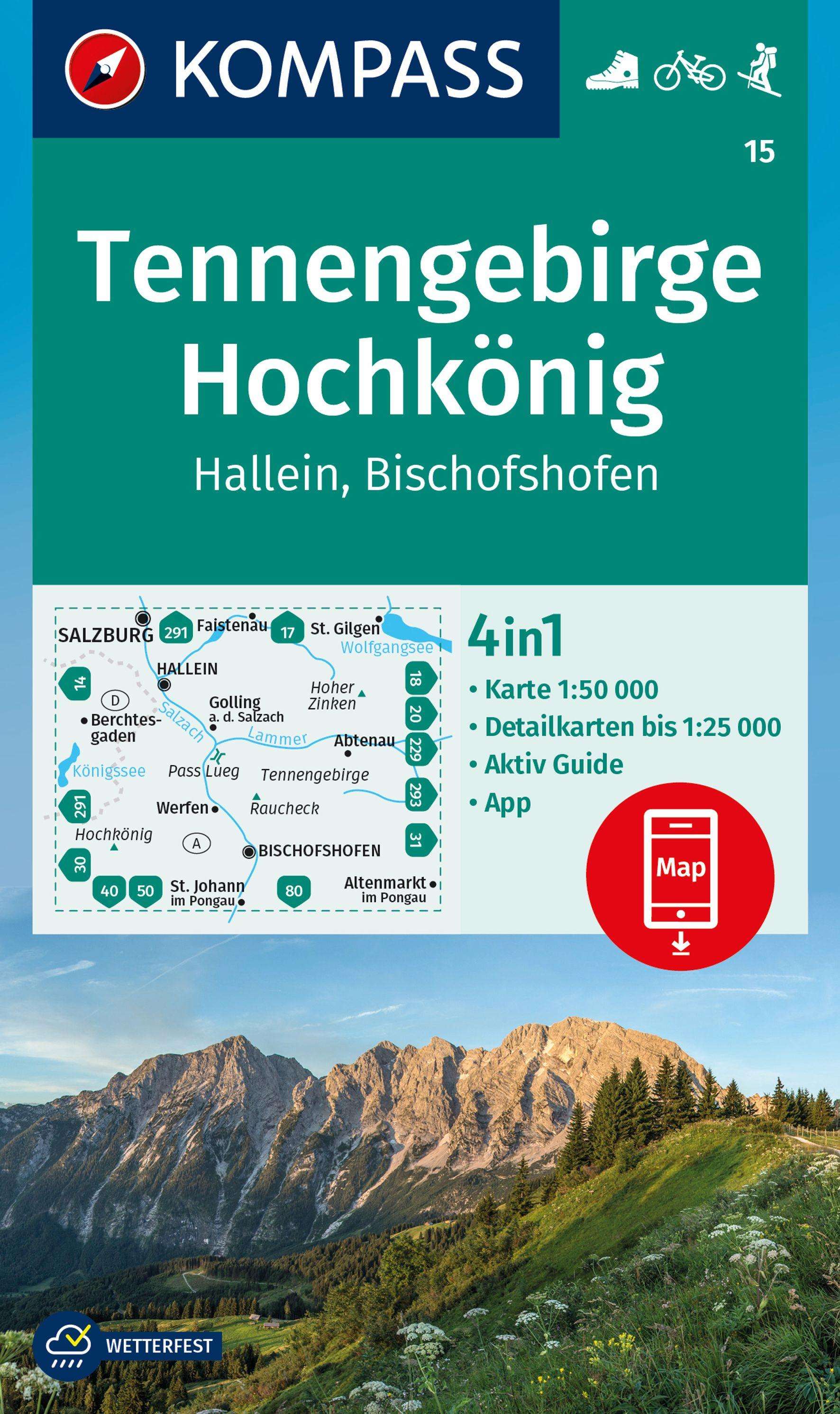 Online bestellen: Wandelkaart 15 Tennengebirge - Hochkönig | Kompass