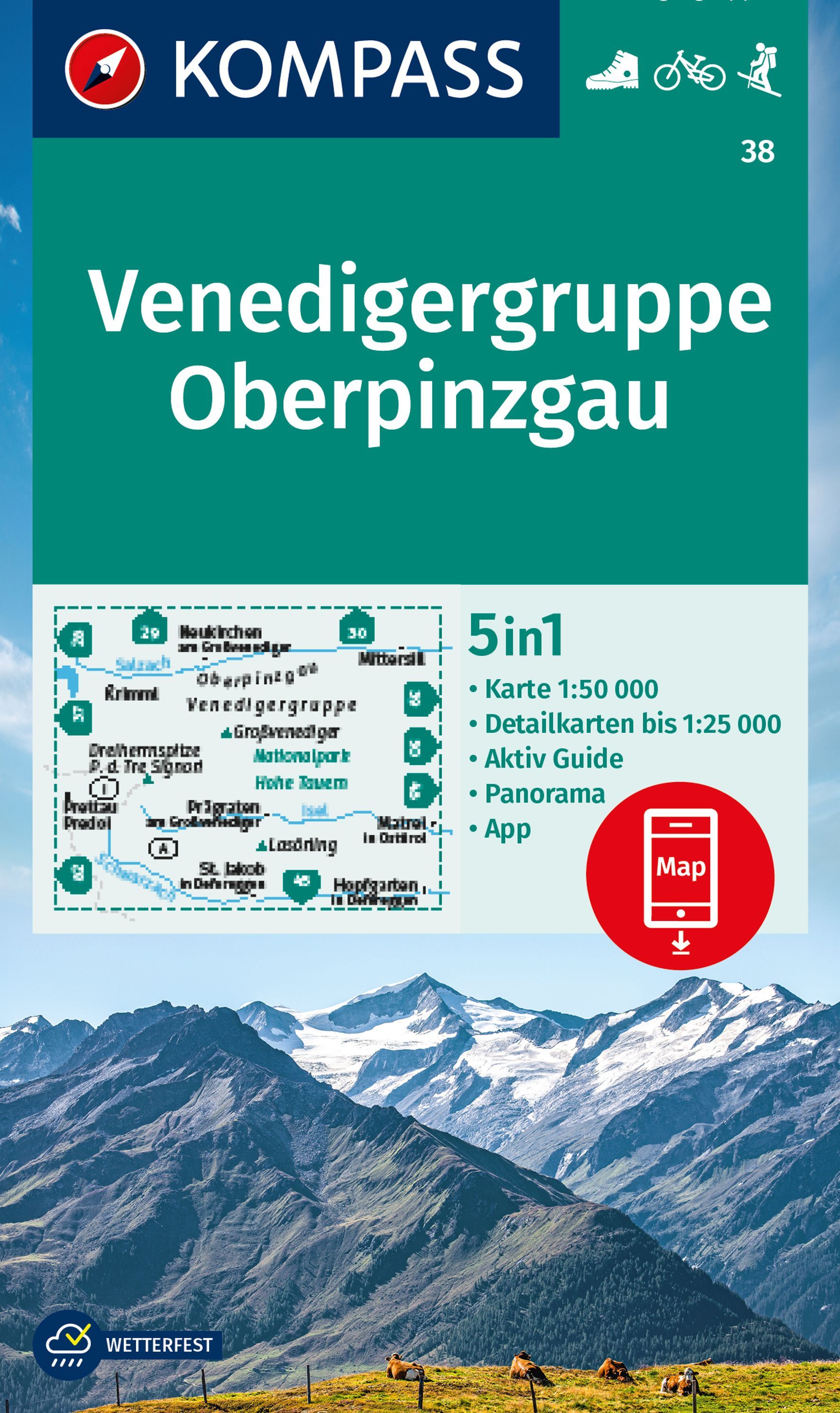 Online bestellen: Wandelkaart 38 Venedigergruppe - Oberpinzgau | Kompass