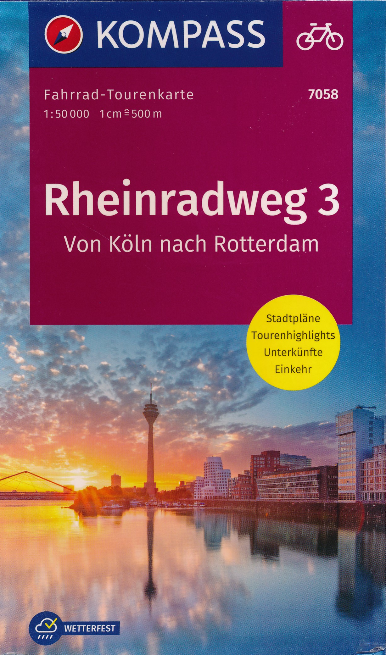 Online bestellen: Fietskaart 7058 Rheinradweg 3 Köln, Keulen - Rotterdam | Kompass