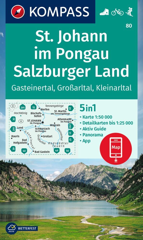 Online bestellen: Wandelkaart 80 St. Johann im Pongau - Salzburger Land | Kompass