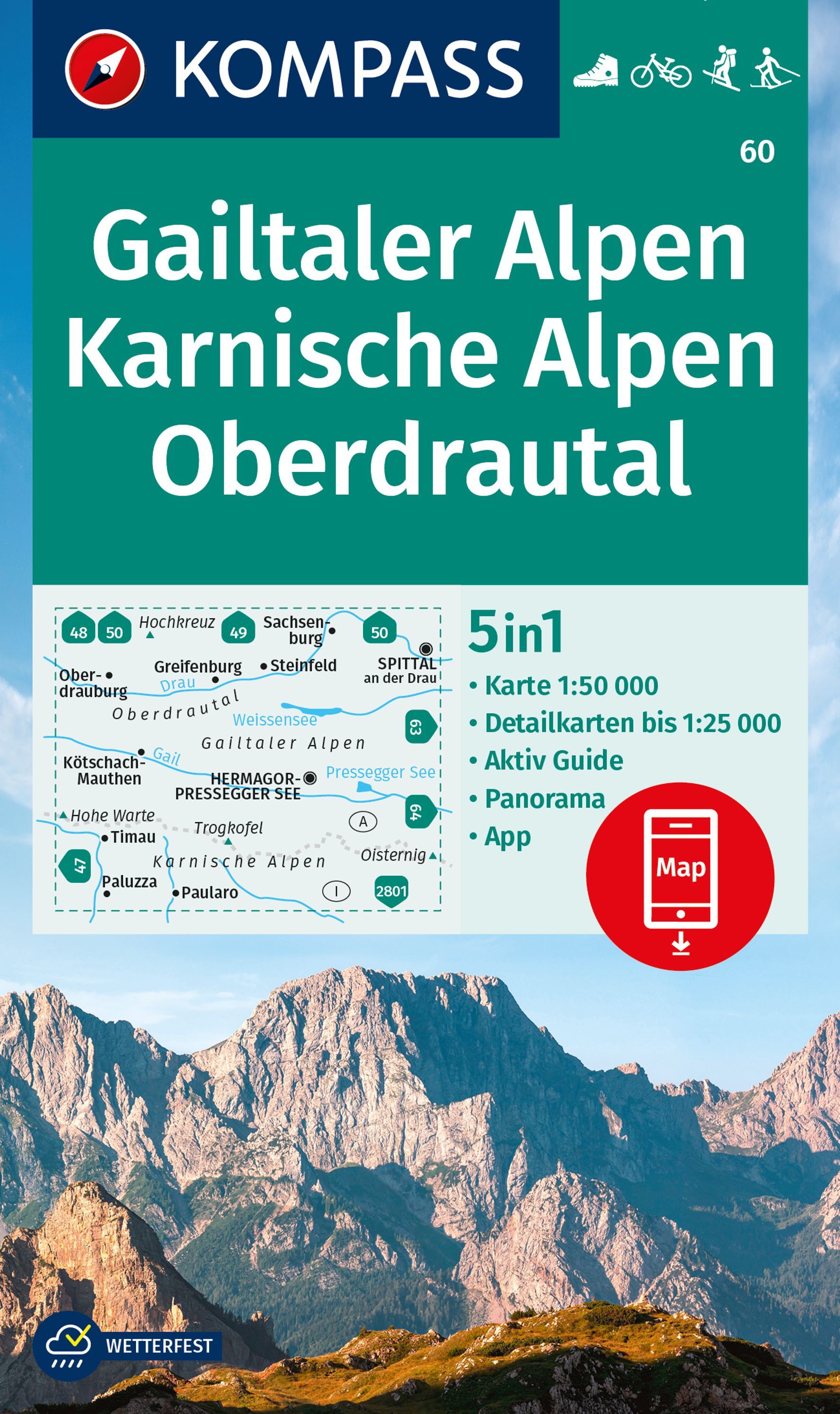 Online bestellen: Wandelkaart 60 Gailtaler Alpen - Karnische Alpen - Oberdrautal | Kompass