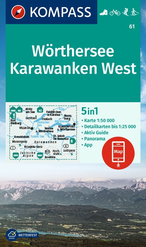 Online bestellen: Wandelkaart 61 Wörthersee - Karawanken West | Kompass