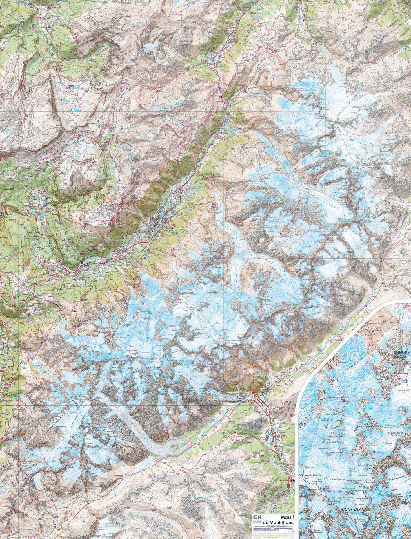 Online bestellen: Wandkaart Mont Blanc 100 x 131 cm | IGN - Institut Géographique National