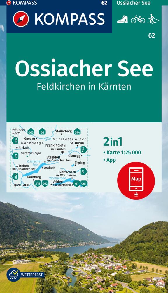 Online bestellen: Wandelkaart 62 Ossiacher See | Kompass