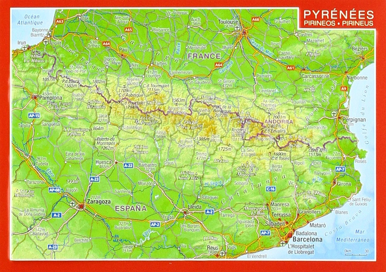 Online bestellen: Ansichtkaart Pyreneeën met reliëf | GeoRelief