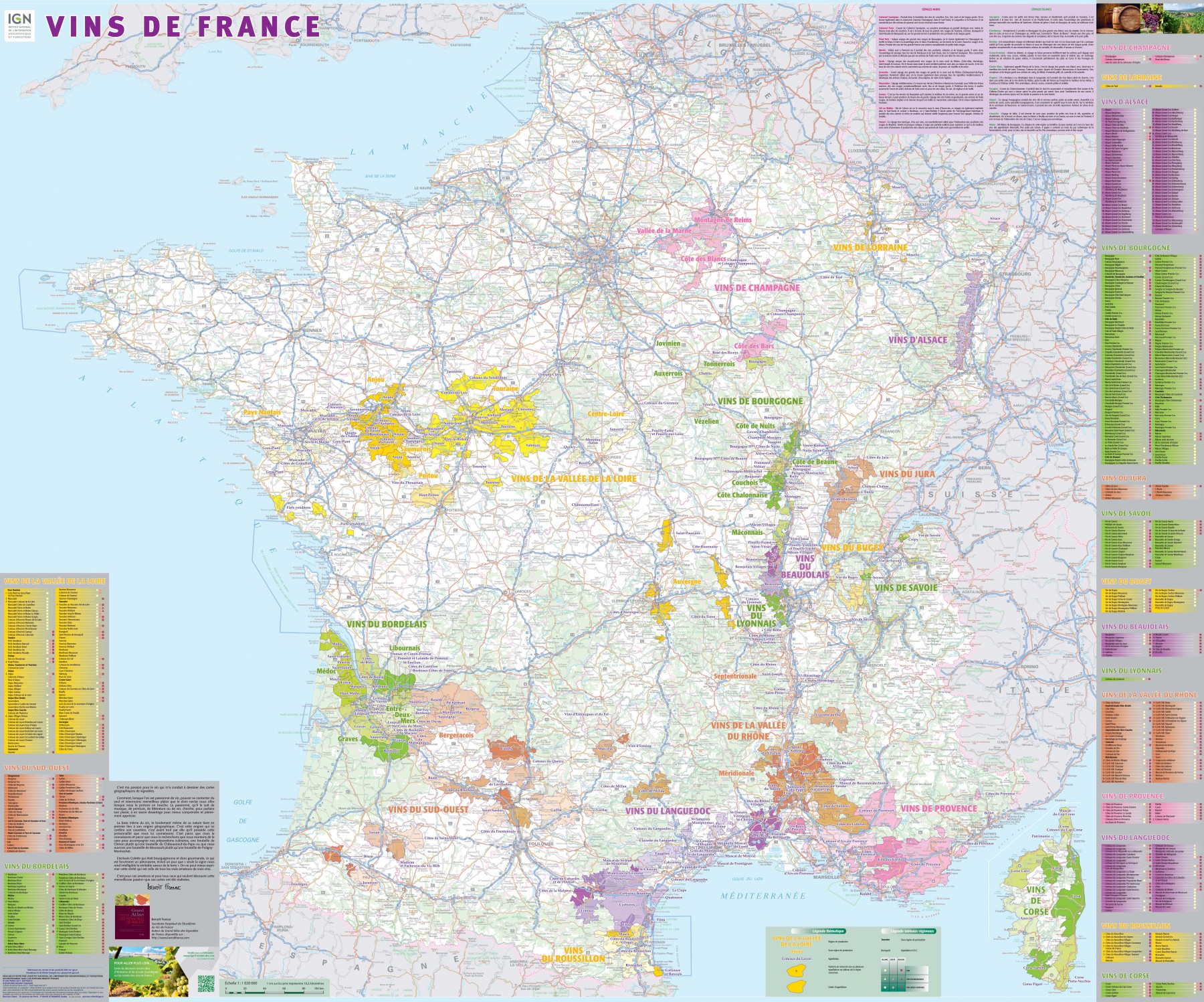 Online bestellen: Wandkaart Vins de France - Poster Wijnen van Frankrijk - Wijnkaart | 98 x 119 cm | IGN - Institut Géographique National
