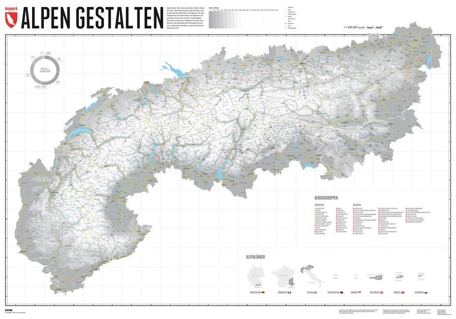 Online bestellen: Wandkaart Alpen Gestalten | 100 x 70 cm | Marmota Maps