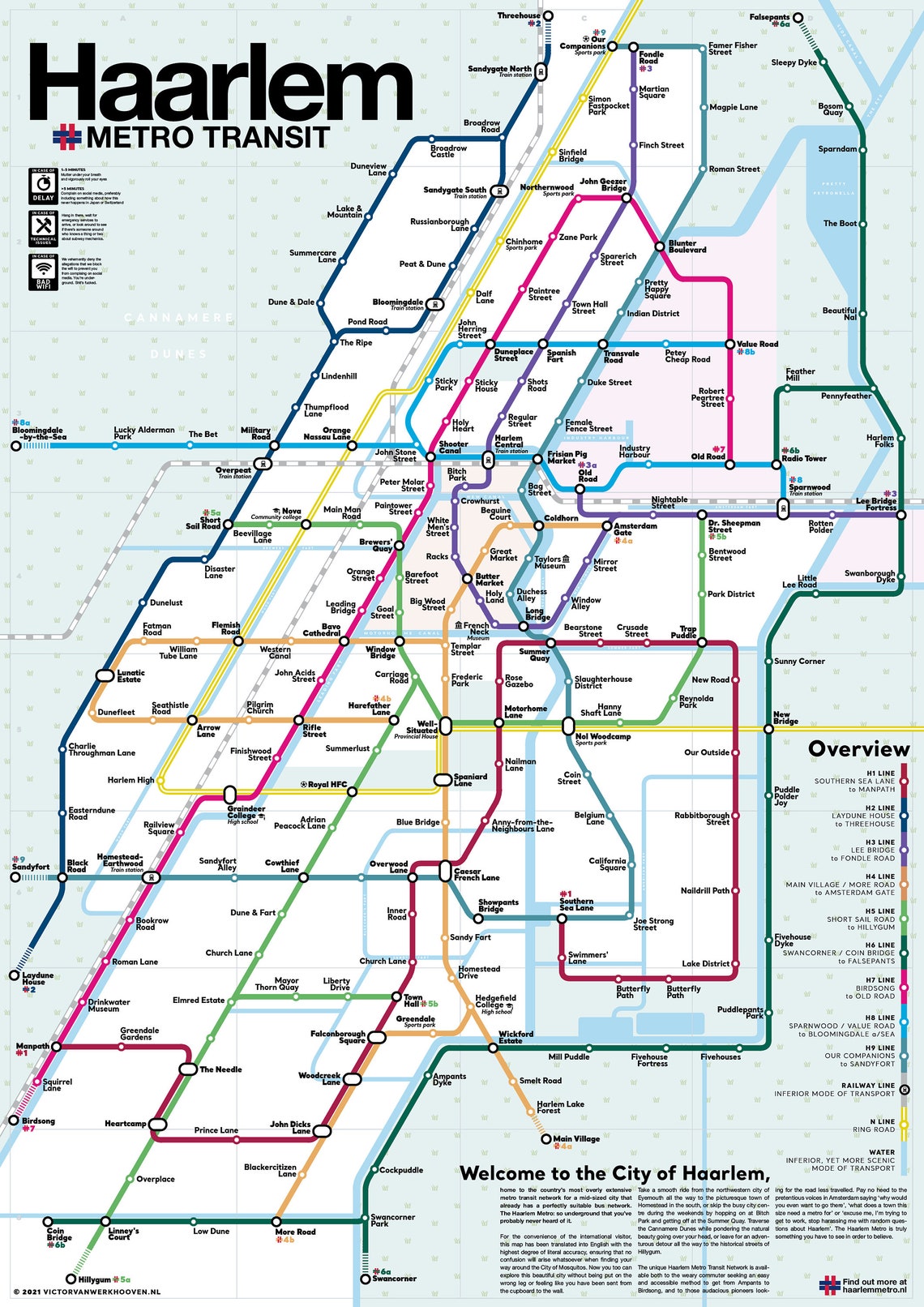Online bestellen: Wandkaart - Stadsplattegrond Haarlem Metro Transit Map - Metrokaart | Victor van Werkhoven