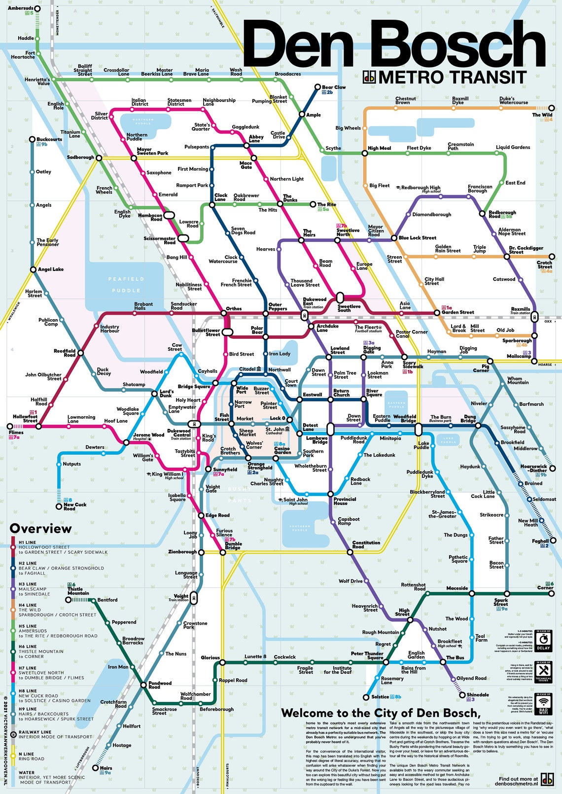 Online bestellen: Wandkaart - Stadsplattegrond Den Bosch - 's-Hertogenbosch Metro Transit Map - Metrokaart | Victor van Werkhoven