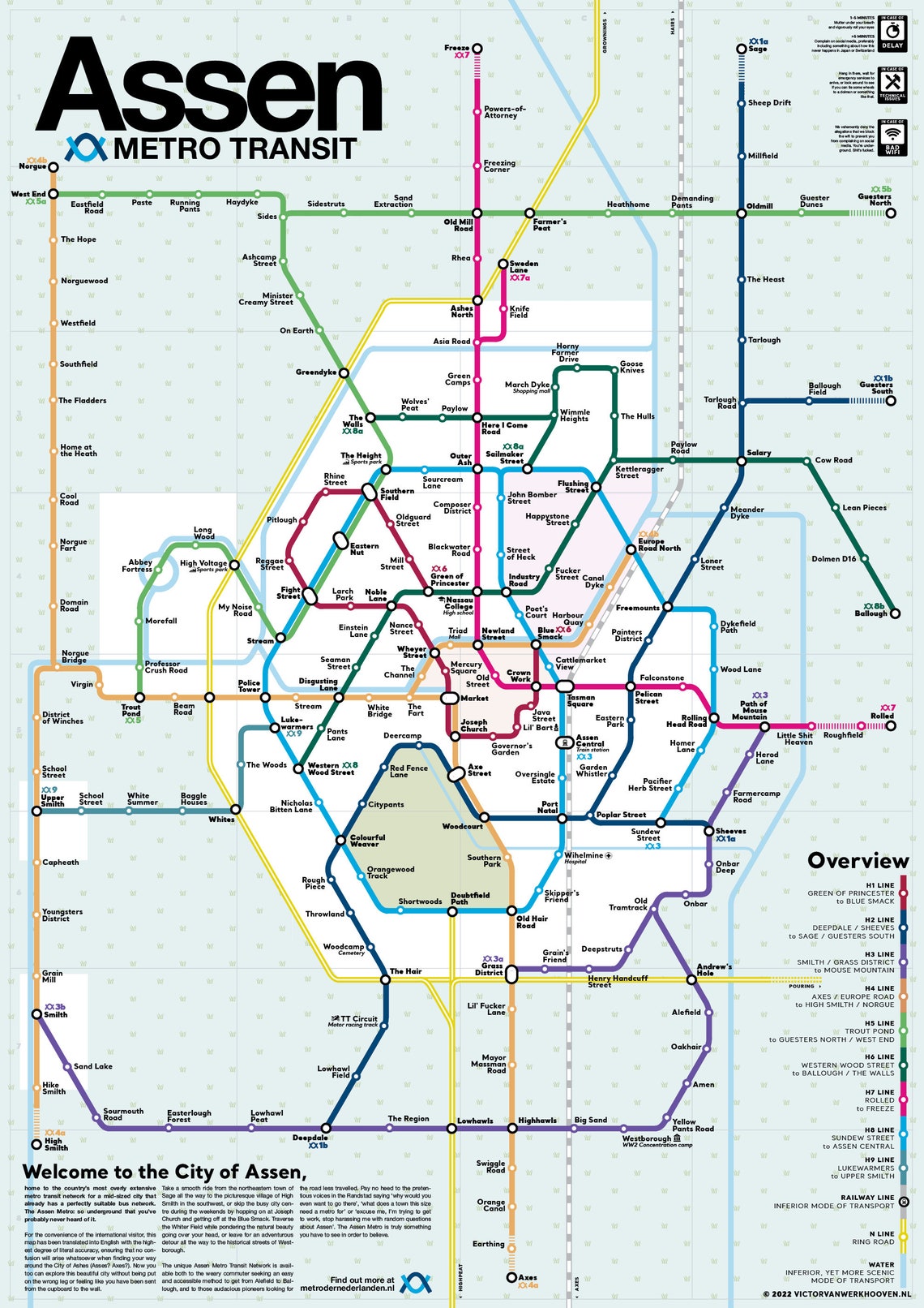 Online bestellen: Stadsplattegrond Assen Metro Transit Map - Metrokaart | Victor van Werkhoven