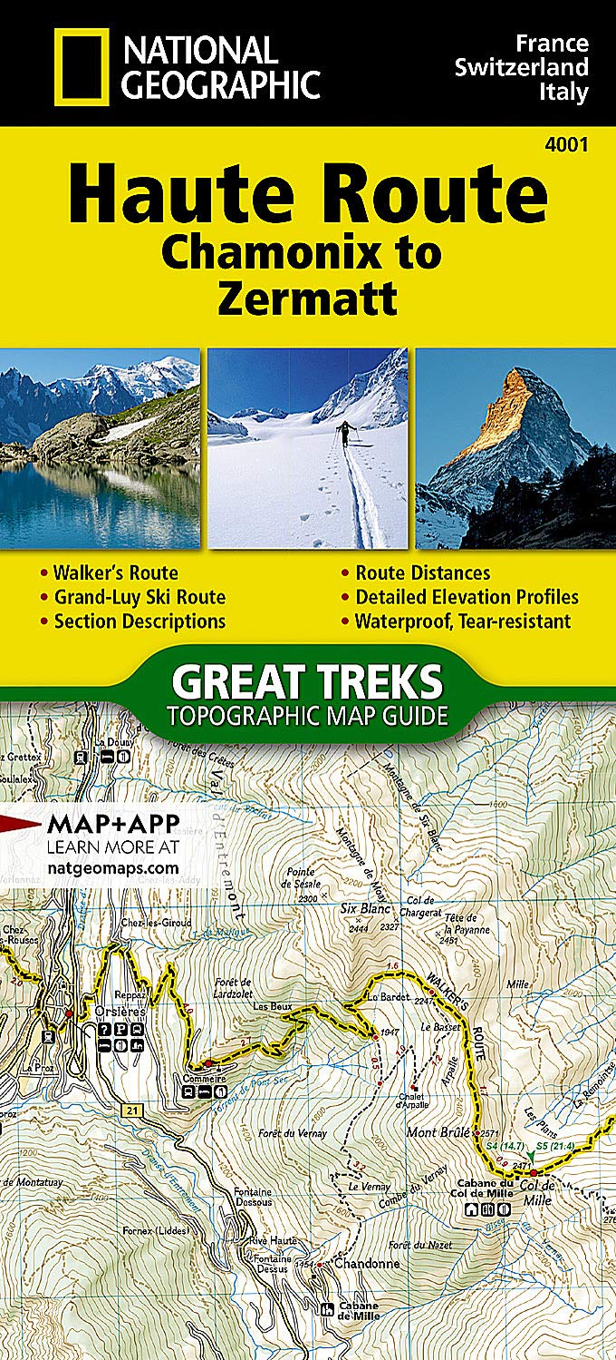 Online bestellen: Wandelatlas 4001 Topographic Map Guide Haute Route Chamonix to Zermatt | National Geographic