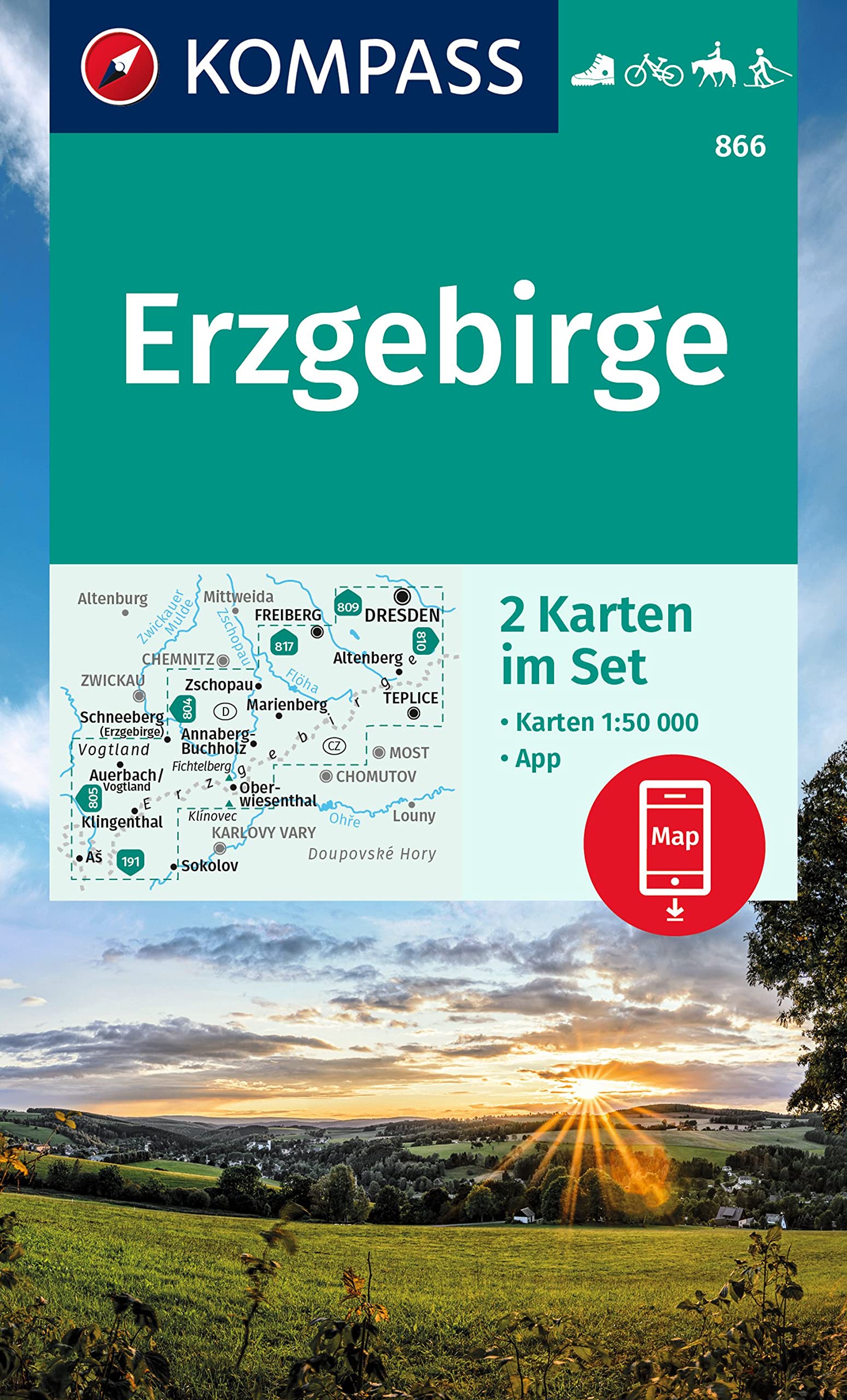 Online bestellen: Wandelkaart 866 Erzgebirge | Kompass