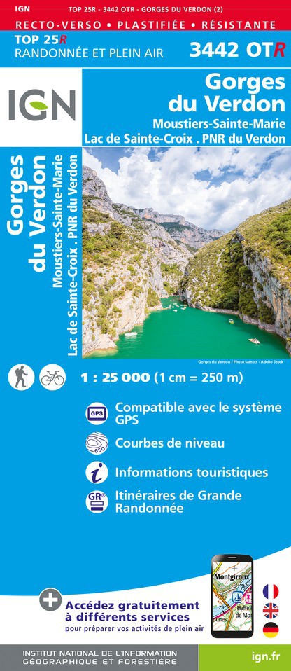 Online bestellen: Wandelkaart 3442OTR Gorges du Verdon | IGN - Institut Géographique National