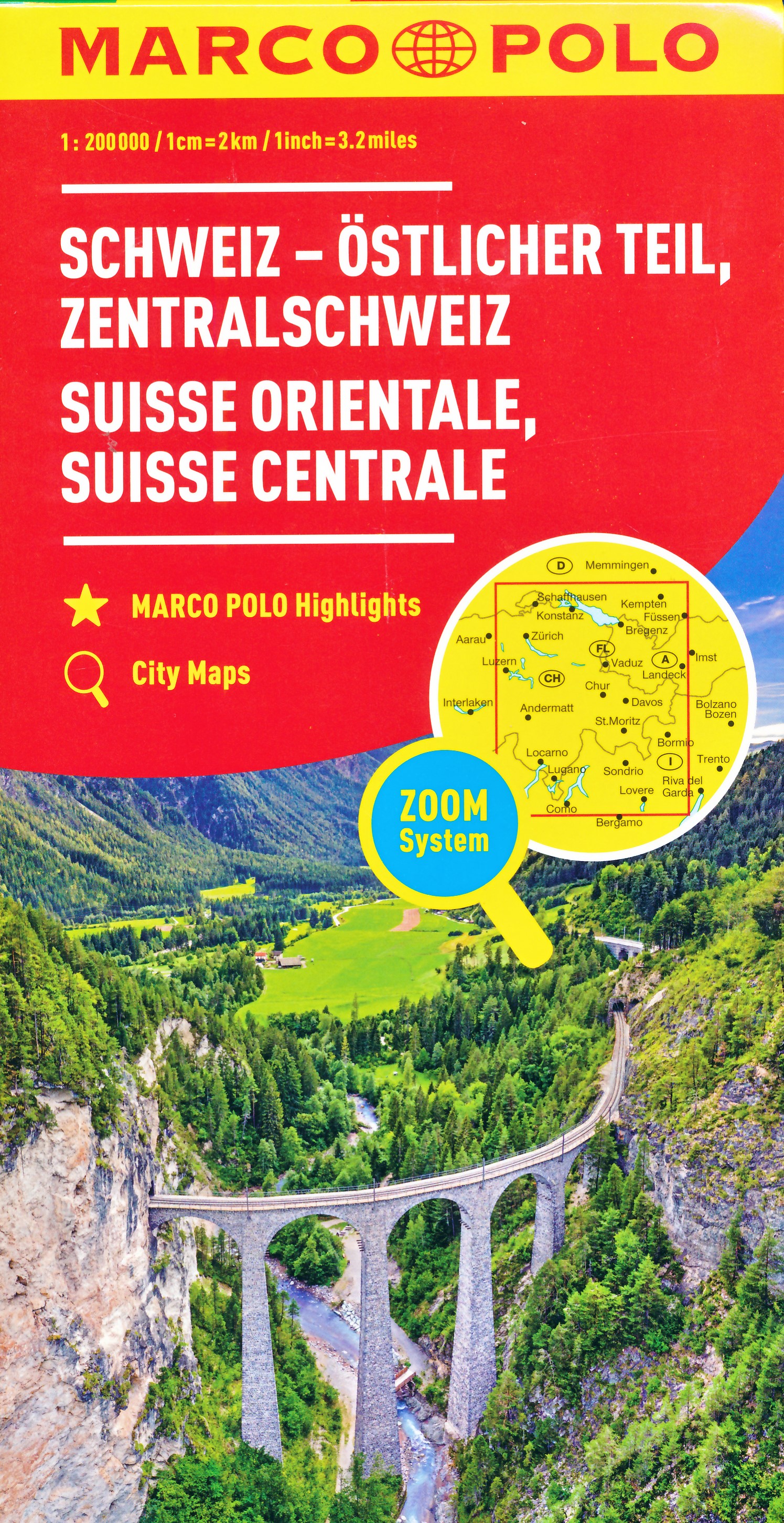 Online bestellen: Wegenkaart - landkaart Zwitserland centraal en oost | Marco Polo