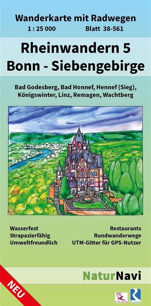 Online bestellen: Wandelkaart 38-561 Rheinwandern 5 Bonn Siebengebirge | NaturNavi