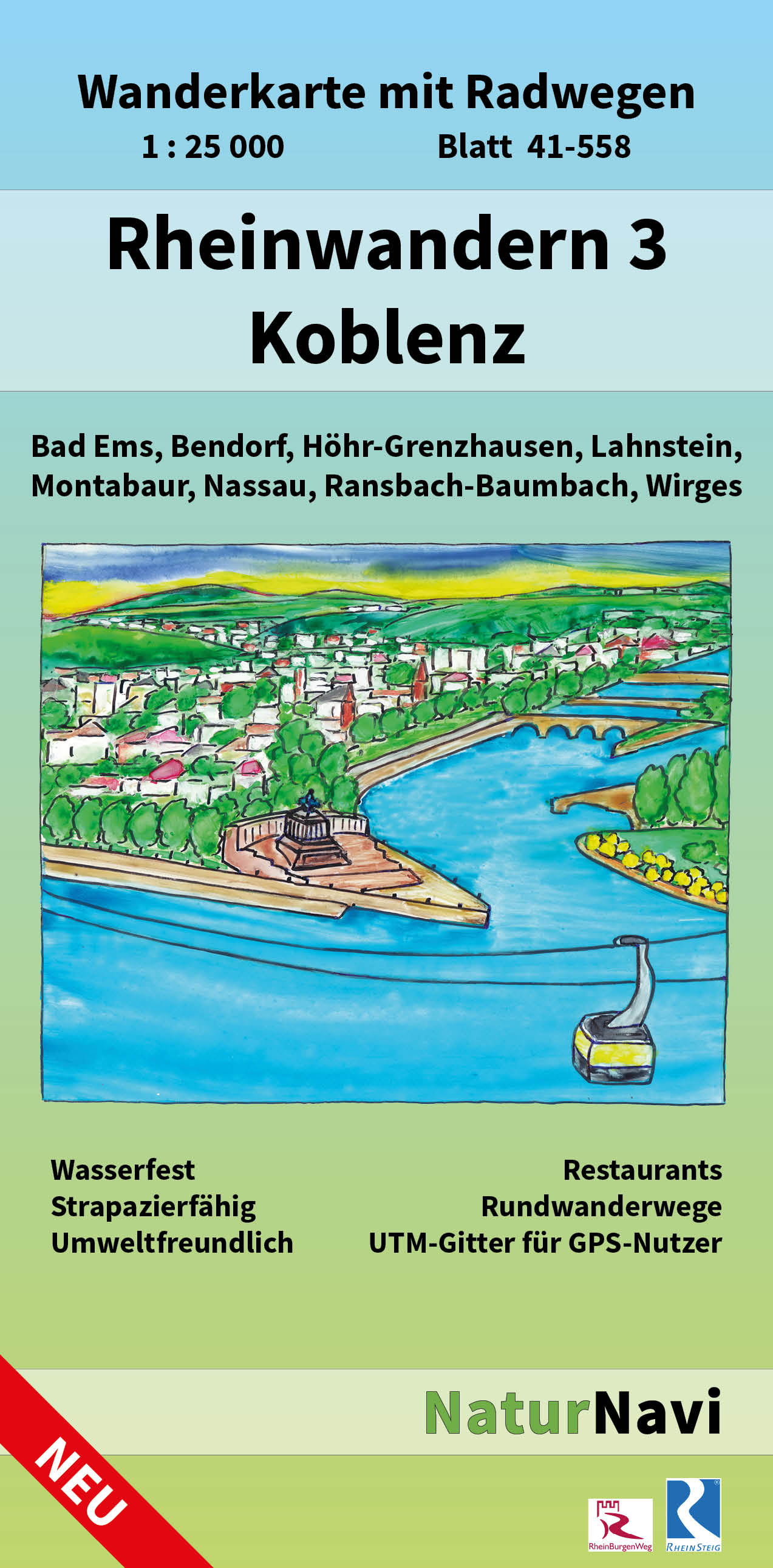 Online bestellen: Wandelkaart 41-558 Rheinwandern 3 Koblenz | NaturNavi
