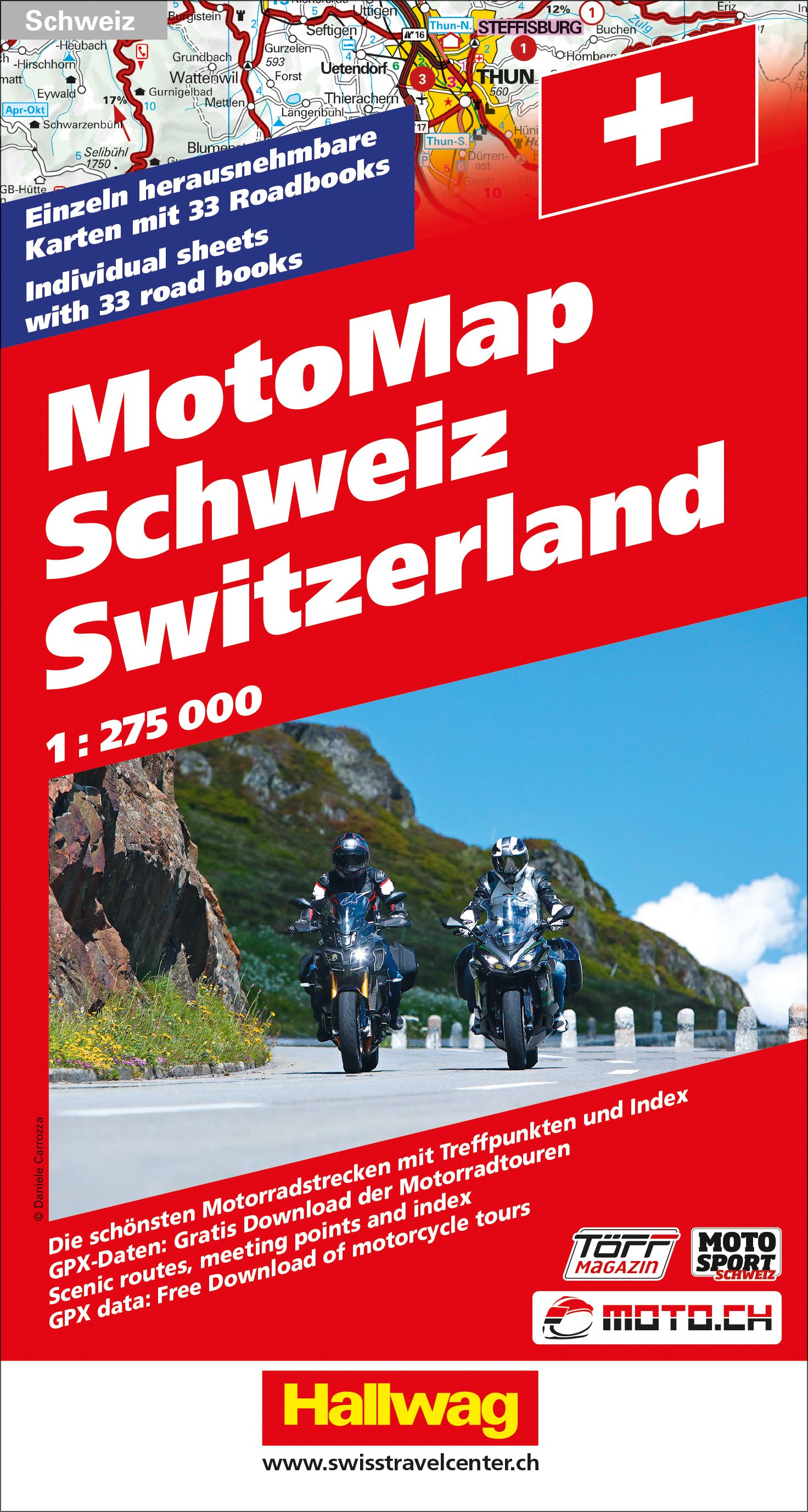 Online bestellen: Wegenkaart - landkaart Motomap Schweiz Zwitserland | Hallwag