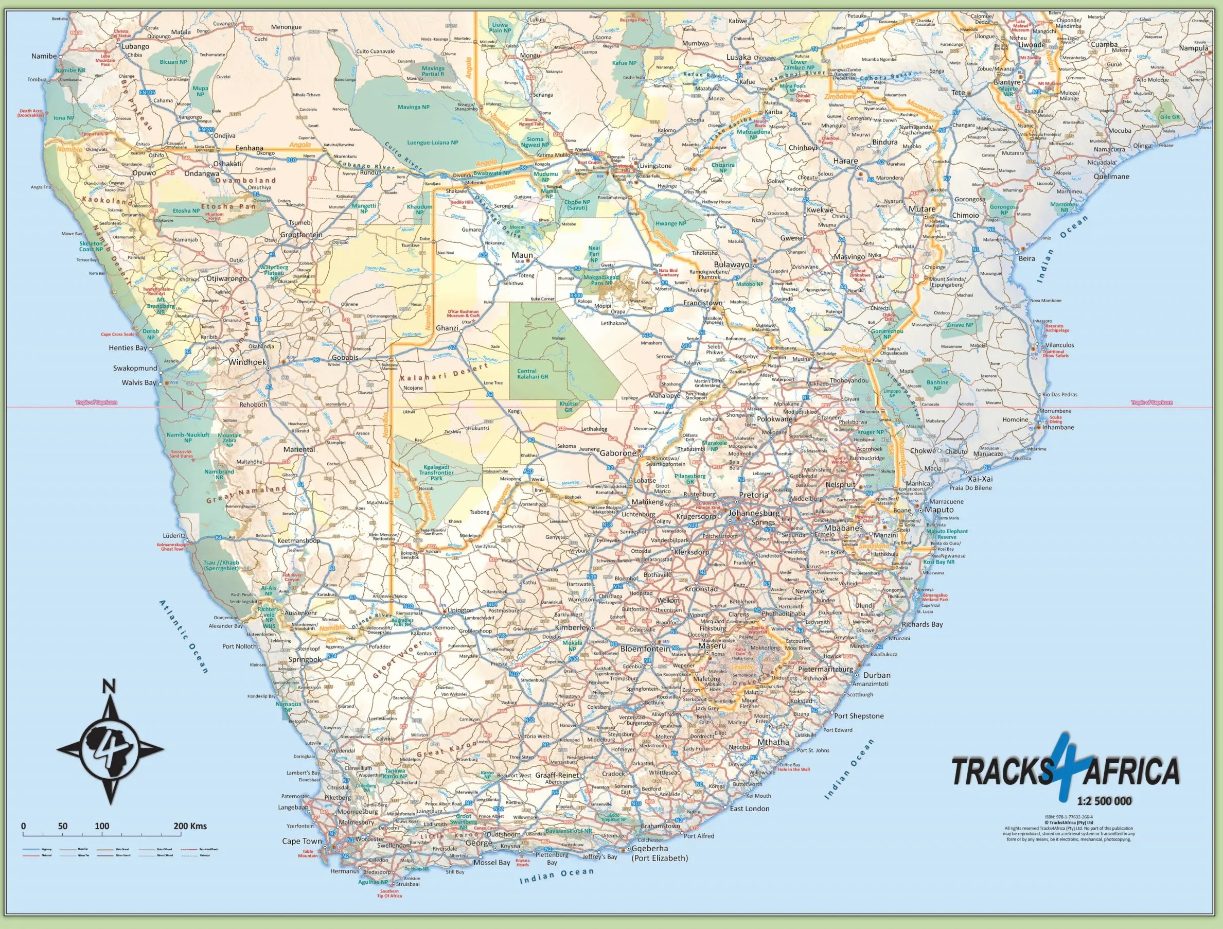Online bestellen: Wandkaart Southern Africa - Zuid Afrika | 130 x 98 cm | Tracks4Africa