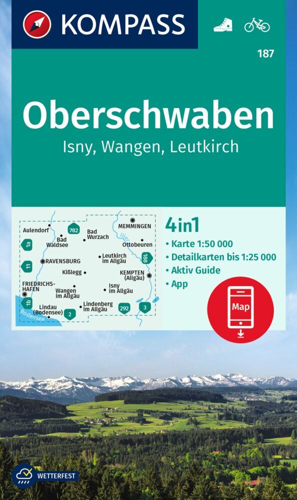 Online bestellen: Wandelkaart 187 Oberschwaben | Kompass