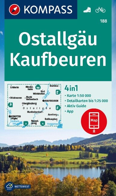 Online bestellen: Wandelkaart 188 Ostallgäu - Kaufbeuren | Kompass