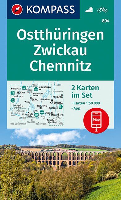 Online bestellen: Wandelkaart 804 Ostthüringen - Zwickau - Chemnitz | Kompass
