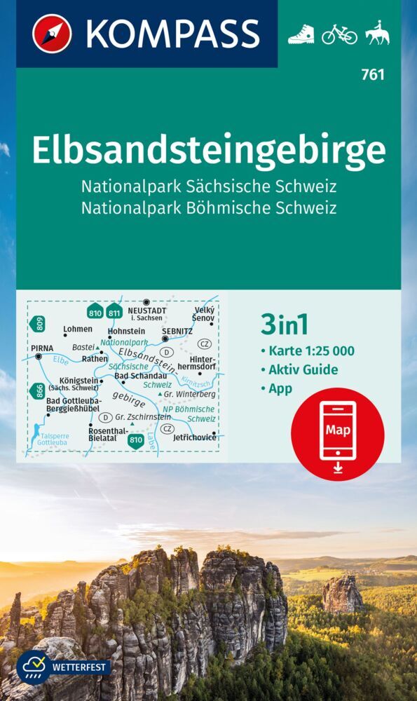 Online bestellen: Wandelkaart 761 Elbsandsteingebirge | Kompass
