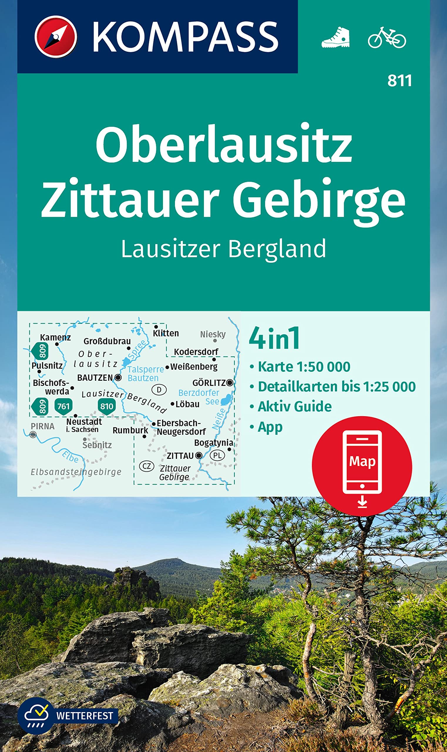 Online bestellen: Wandelkaart 811 Oberlausitz - Zittauer Gebirge | Kompass