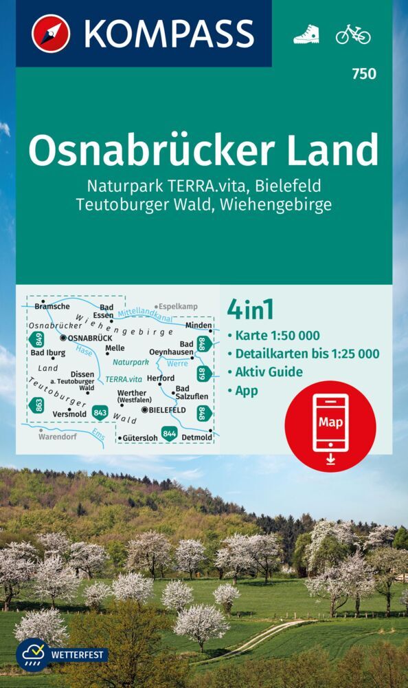 Online bestellen: Wandelkaart 750 Osnabrücker Land - Teutoburgerwoud | Kompass