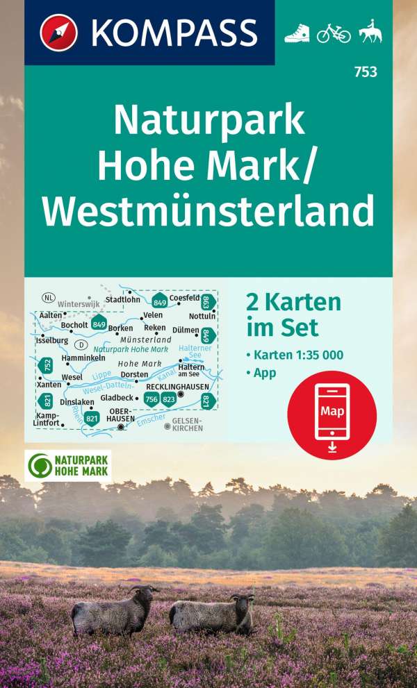 Online bestellen: Wandelkaart 753 Naturpark Hohe Mark - Westmünsterland | Kompass