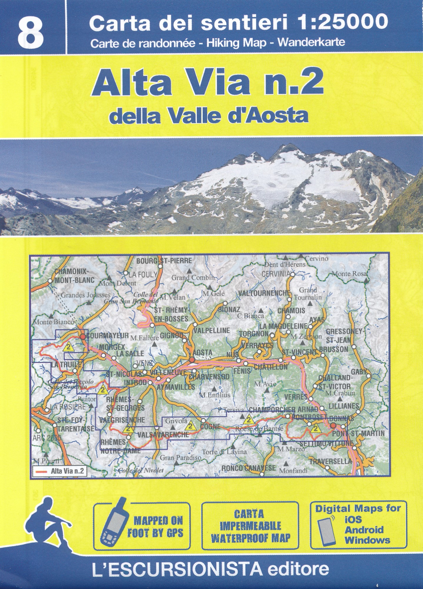Online bestellen: Wandelkaart 8 Alta Via 2 della Valle d'Aosta gids en kaart | L'Escursionista editore