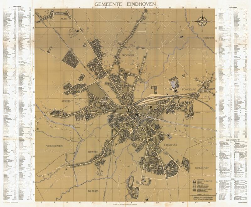 Online bestellen: Historische Kaart - Topografische kaart Stadsplattegrond Eindhoven 1941 | Lecturis