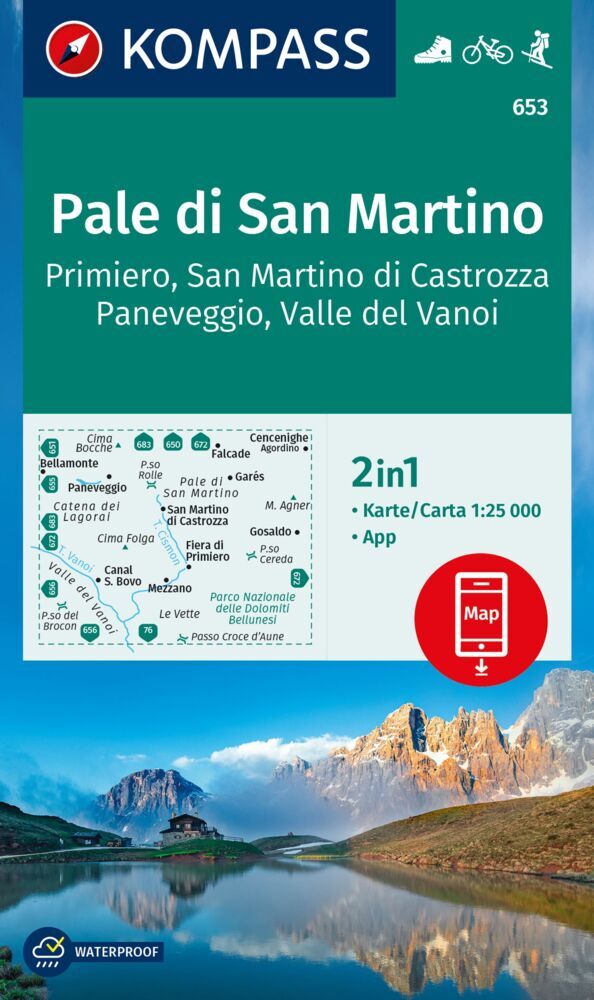 Online bestellen: Wandelkaart 653 Pale di San Martino | Kompass