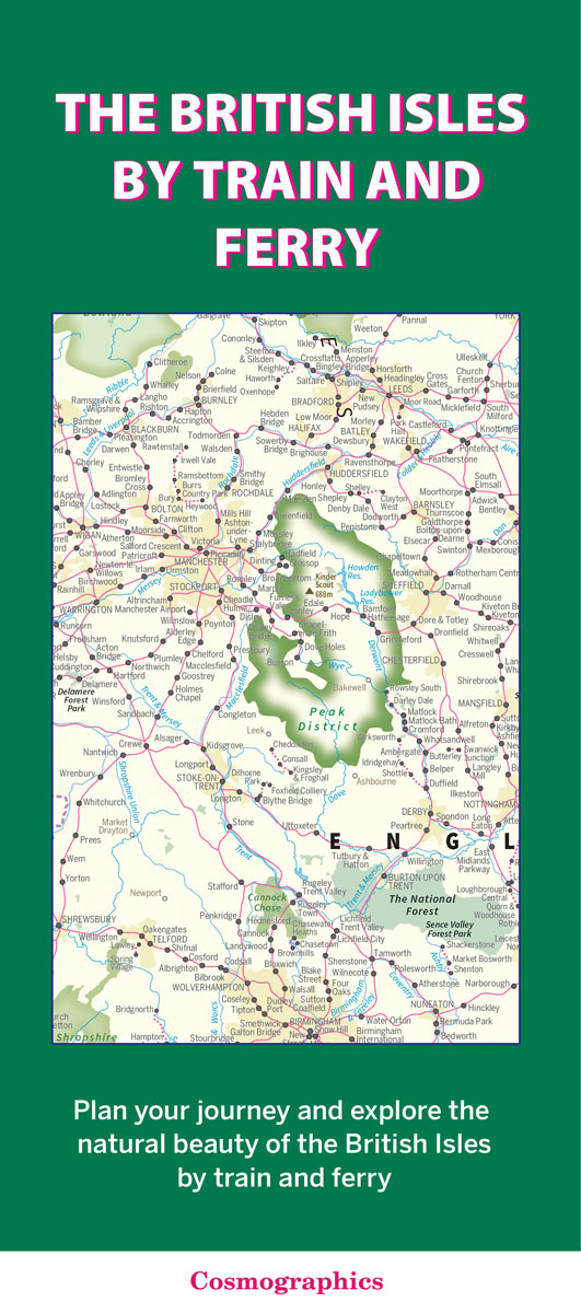 Online bestellen: Spoorwegenkaart The British Isles by Train and Ferry | Cosmographics