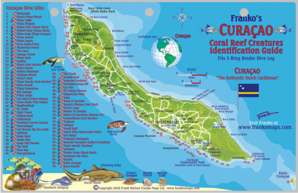 Online bestellen: Waterkaart Fish Card Curaçao Dive Sites & Fish ID Card / Coral Reef Creatures | Franko Maps