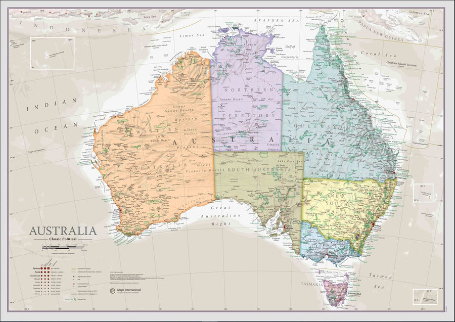 Online bestellen: Wandkaart Classic Australië | 60 x 42 cm | Maps International