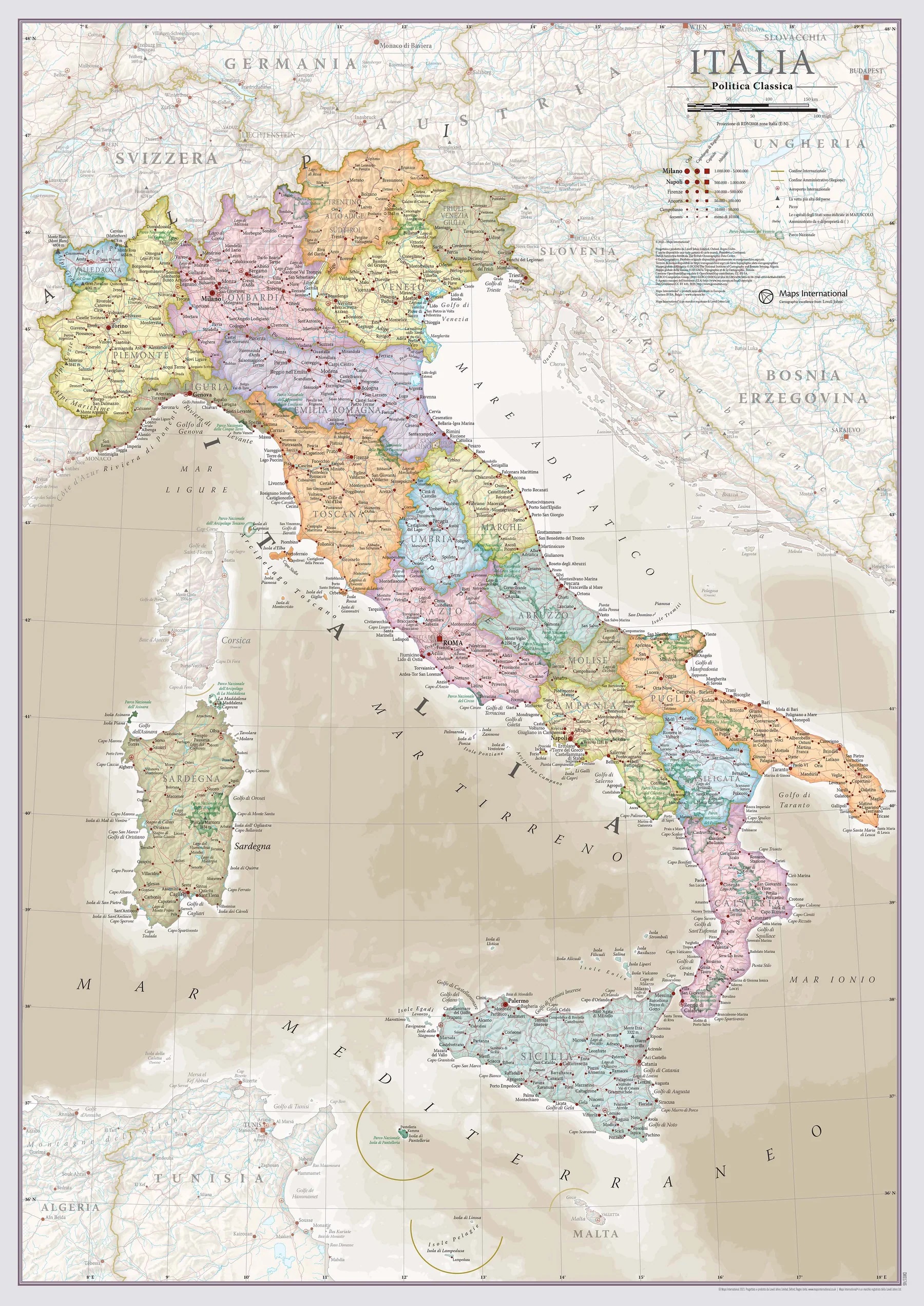 Online bestellen: Wandkaart Classic Italië | 42 x 60 cm | Maps International