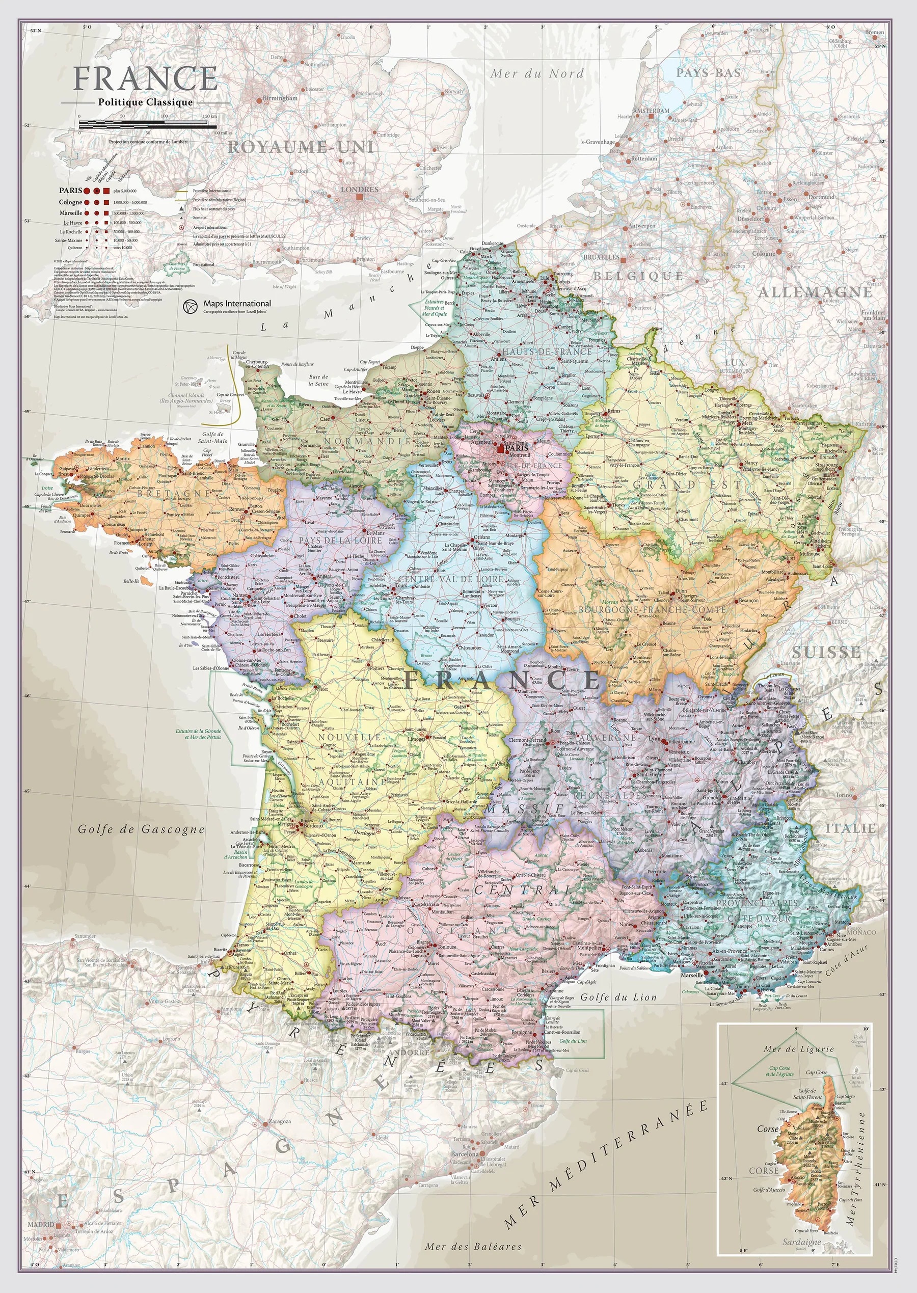Online bestellen: Wandkaart Classic Frankrijk | 60 x 42 | Maps International
