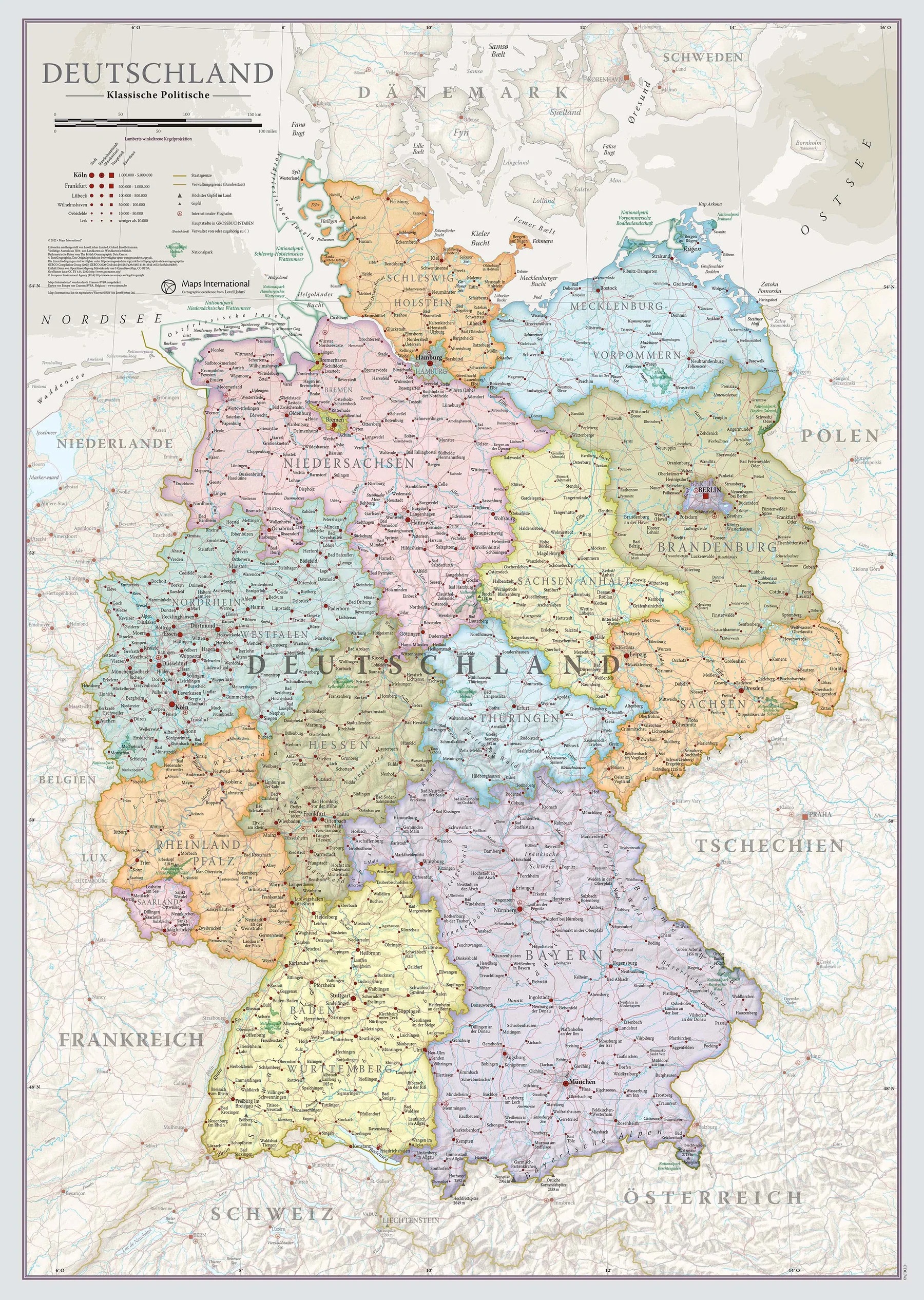 Online bestellen: Wandkaart Classic Duitsland | 60 x 42 cm | Maps International