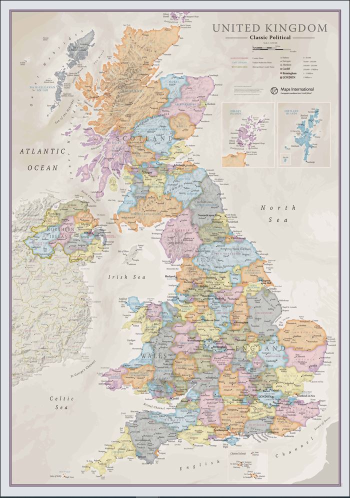 Online bestellen: Wandkaart Classic Verenigd Koninkrijk | UK | Great Brittain | 85 x 60 cm | Maps International