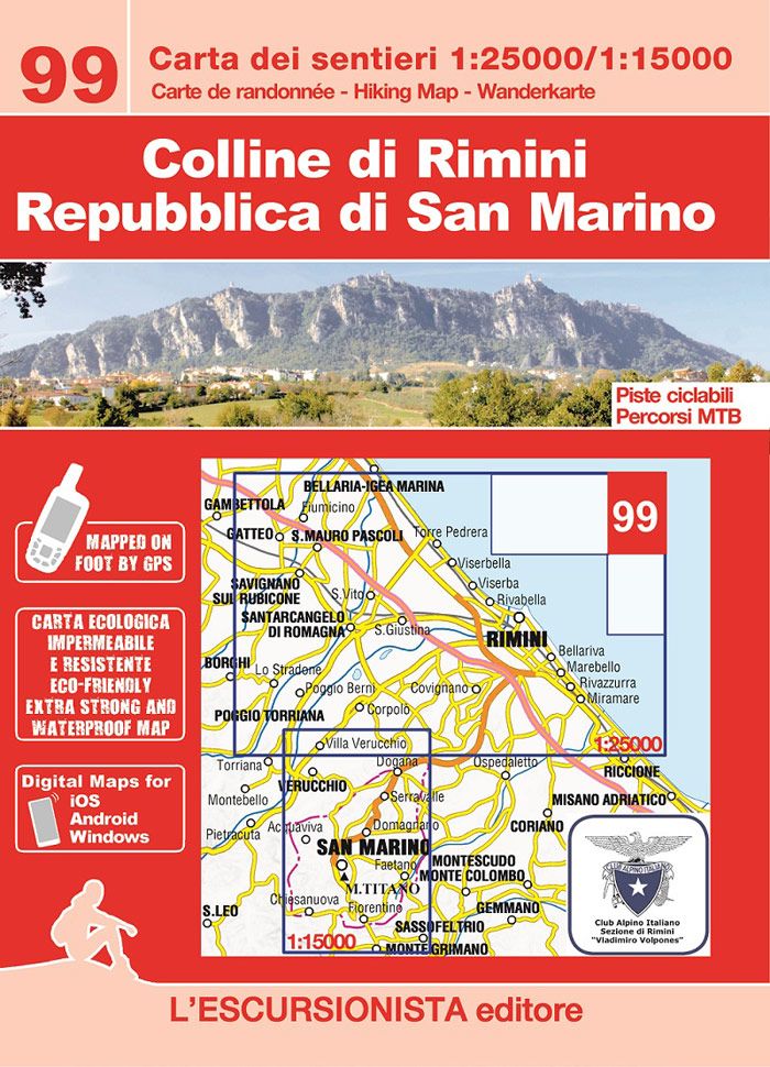 Online bestellen: Wandelkaart 99 Colline di Rimini, Repubblica di San Marino | L'Escursionista editore