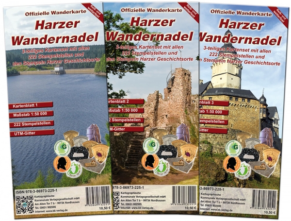 Online bestellen: Wandelkaart Starterset Harzer Wandernadel, m. 1 Buch, m. 1 Buch, m. 3 Karte | Kartographische Kommunale Verlagsgesellschaft