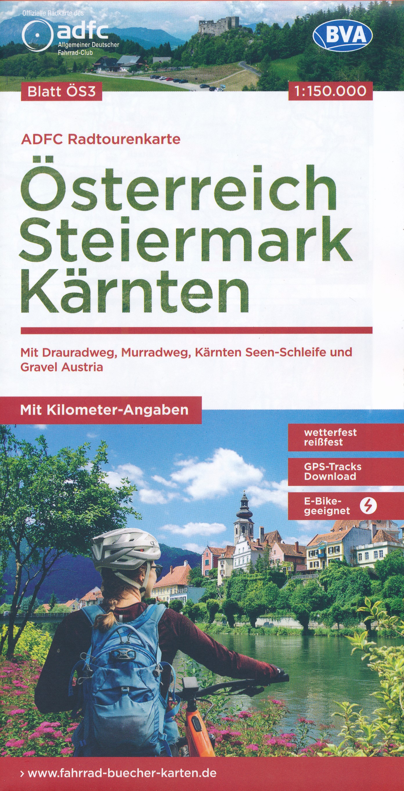 Online bestellen: Fietskaart OS3 ADFC Radtourenkarte Steiermark Kärnten - Karinthie Osterriech | BVA BikeMedia