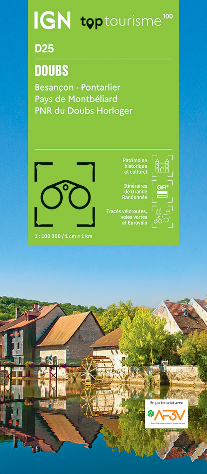 Online bestellen: Wegenkaart - landkaart - Fietskaart D25 Top D100 Doubs - Jura | IGN - Institut Géographique National