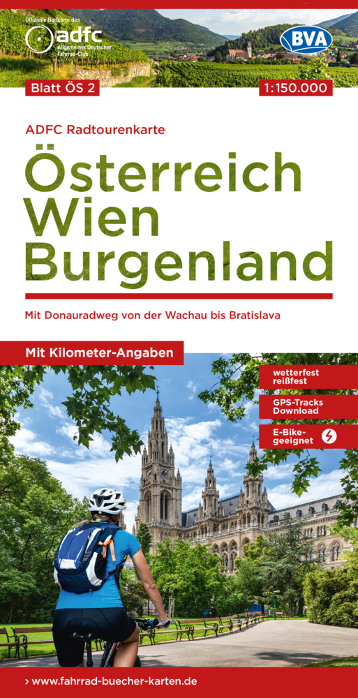 Online bestellen: Fietskaart OS2 ADFC Radtourenkarte Österreich Wien Burgenland | BVA BikeMedia