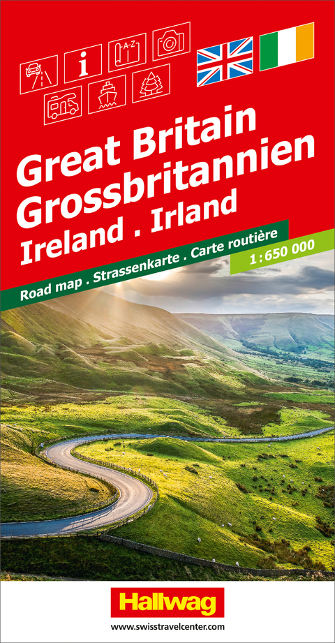 Online bestellen: Wegenkaart - landkaart Grossbritannien, Irland - Groot Britannie, Ierland | Hallwag